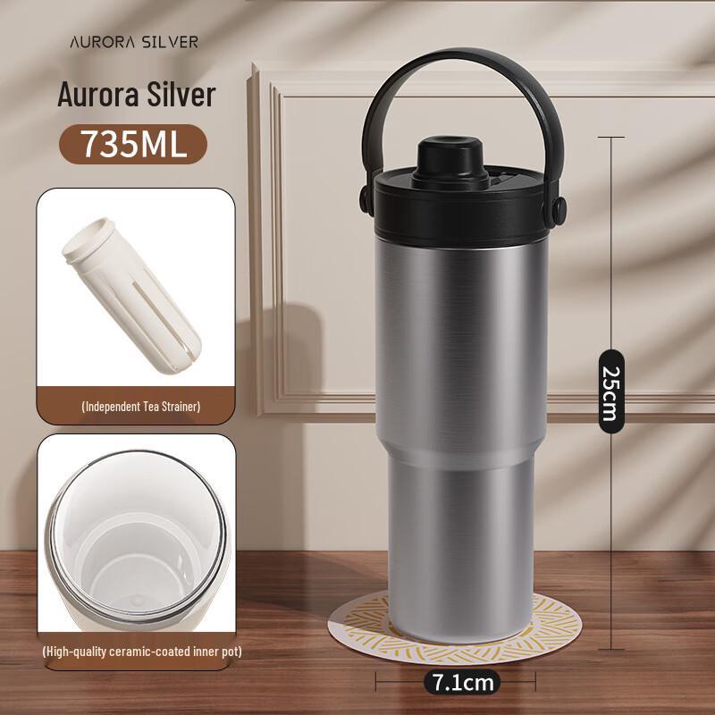 

Aurora Silver 735ml Dual-Drink Insulated Bottle with Ceramic Lining