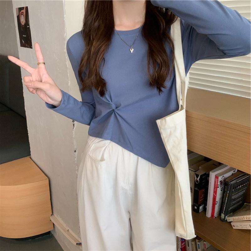 2024 Korean Autumn Chic Irregular Long-Sleeve T-Shirt for Women