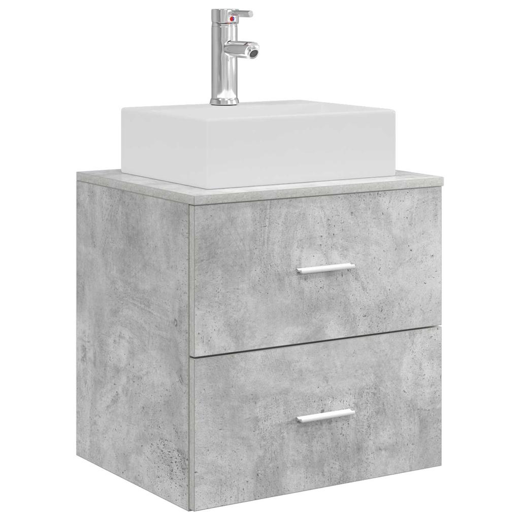 5 Piece Bathroom Furniture Set Concrete Grey Engineered Wood and Glass