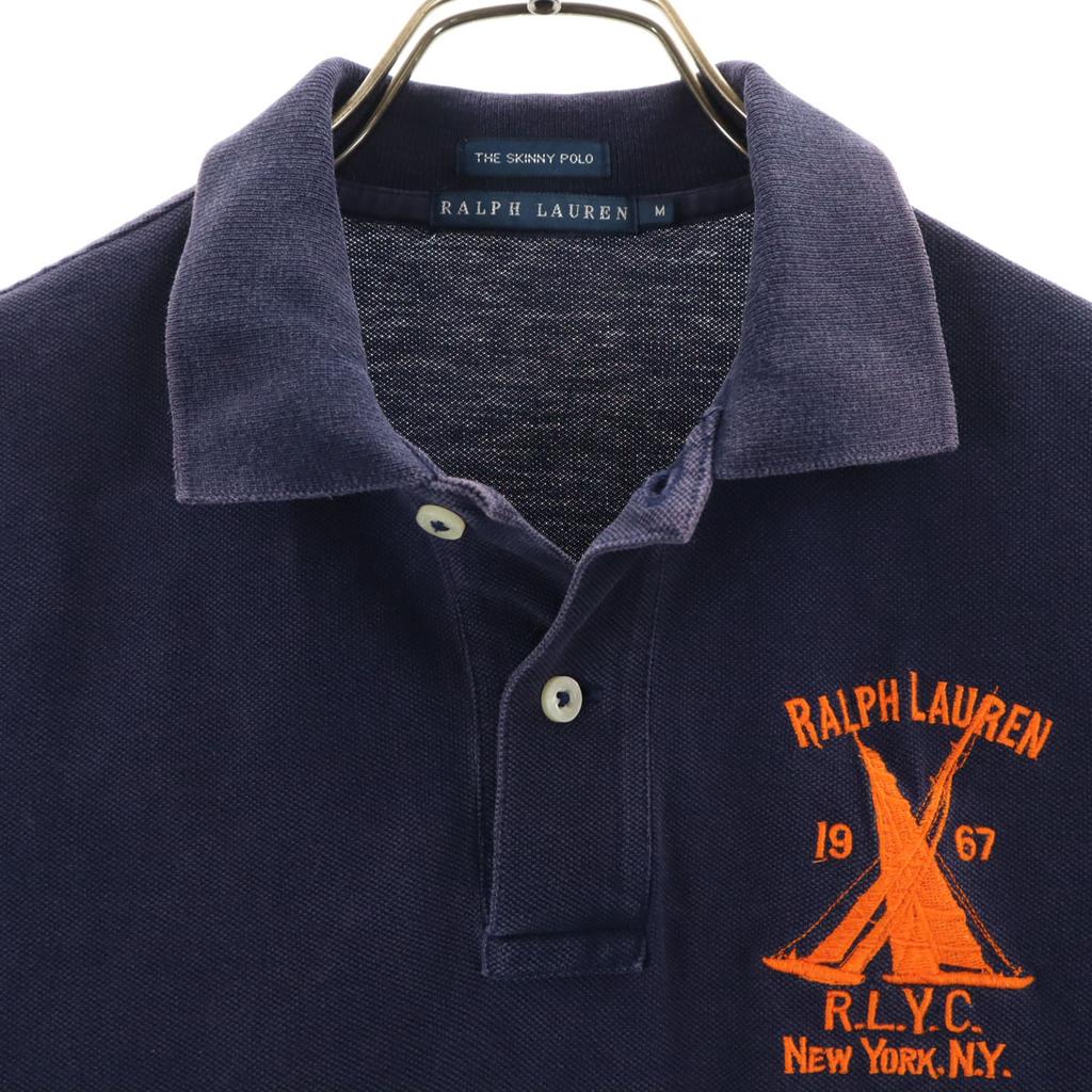 RALPH LAUREN Short sleeve skinny Polo shirt M Navy Fawn Women Used
