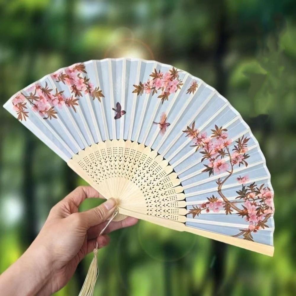 With Tassel Folding Hand Fan Hollowed-out Classical Handheld Fan Dance Fan Dance Performance