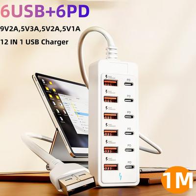 12 IN1 Power Strip Multi Port USB Charger Station Wall Desktop Power Adapter USB Type C Fast Charging Charger For Samsung
