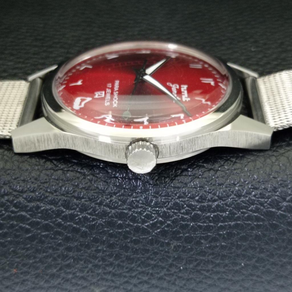 HAND-WINDING VINTAGE HMT JANATA INDIAN MENS ARABIC RED DIAL WATCH a441034-4