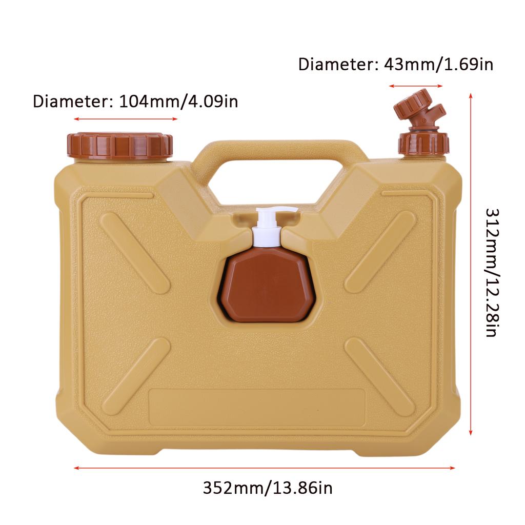 Jerrican d'eau portable 12L 18L avec robinet et flacon de désinfectant pour les mains, étanche, seau de camping pour véhicule, voiture, extérieur, randonnée, pique-nique