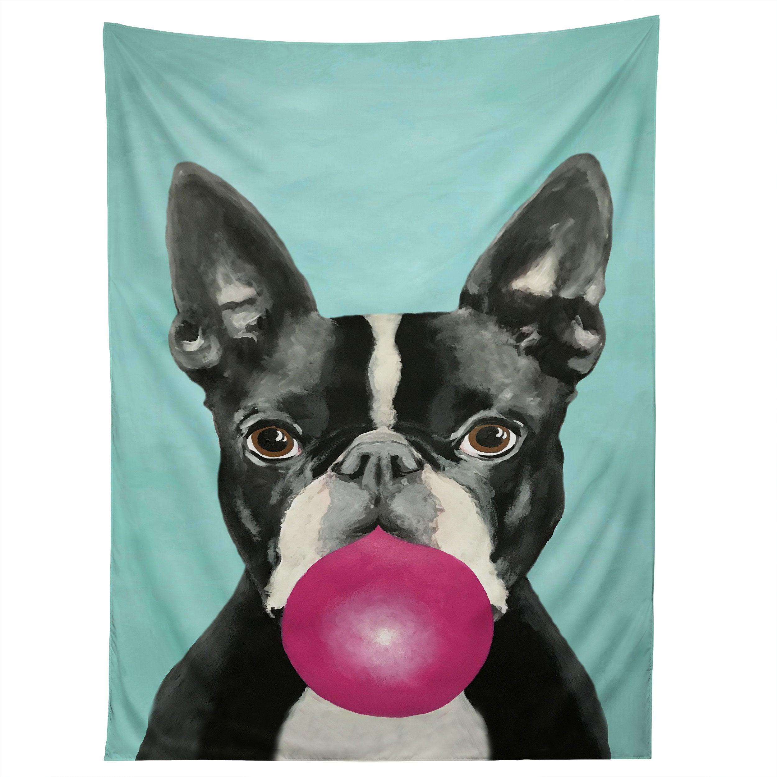 BOSTON TERRIER BLOWING BUBBLEGUM tapestry 75x100