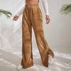Fall Winter New Women's High Waist Casual Pants Solid Velvet Padded Patchwork Pleated Hem Long Pants Women