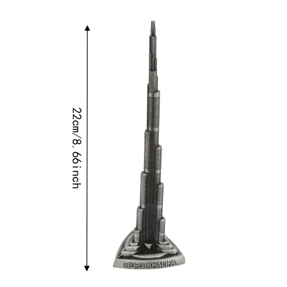 1pcs 8.66in Height Burj Khalifa Tower Model Miniature Size Metal Tower Statue  Bookshelf Display