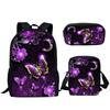 Hip Hop Jugendlich Lila Schmetterling Mond 3D-Druck 3 Stück/Set Studenten Reisegepäck Laptop Tagesrucksack Rucksack Umhängetasche Federmäppchen
