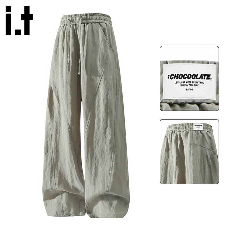 Men s :CHOCOOLATE Tencel Linen Loose Straight Wide-Leg Pants L