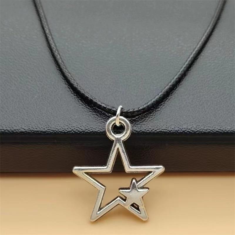 1pcs Vintage Pentagram Necklace Black Rope Necklace Personalized Fashion Alloy Star Pendant Jewelry Party Gift
