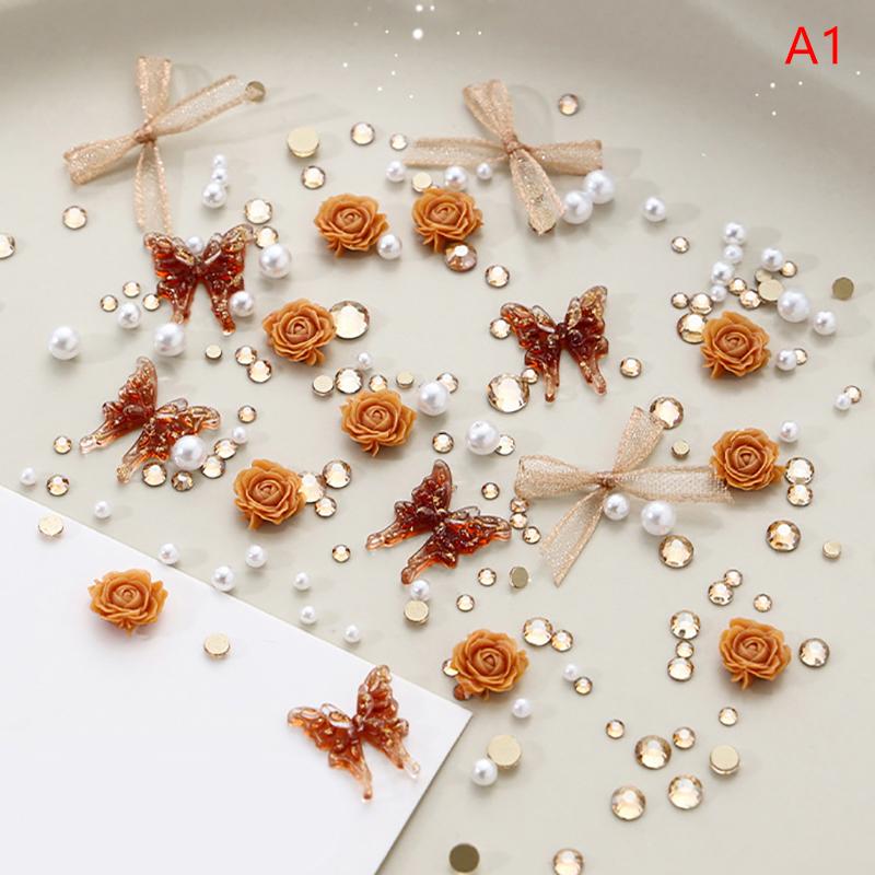 1 Bag Nail Art Rose Ornaments Butterfly Nail Art Charm Bow Pearls Nail Decor Ornament Diy Nail A1