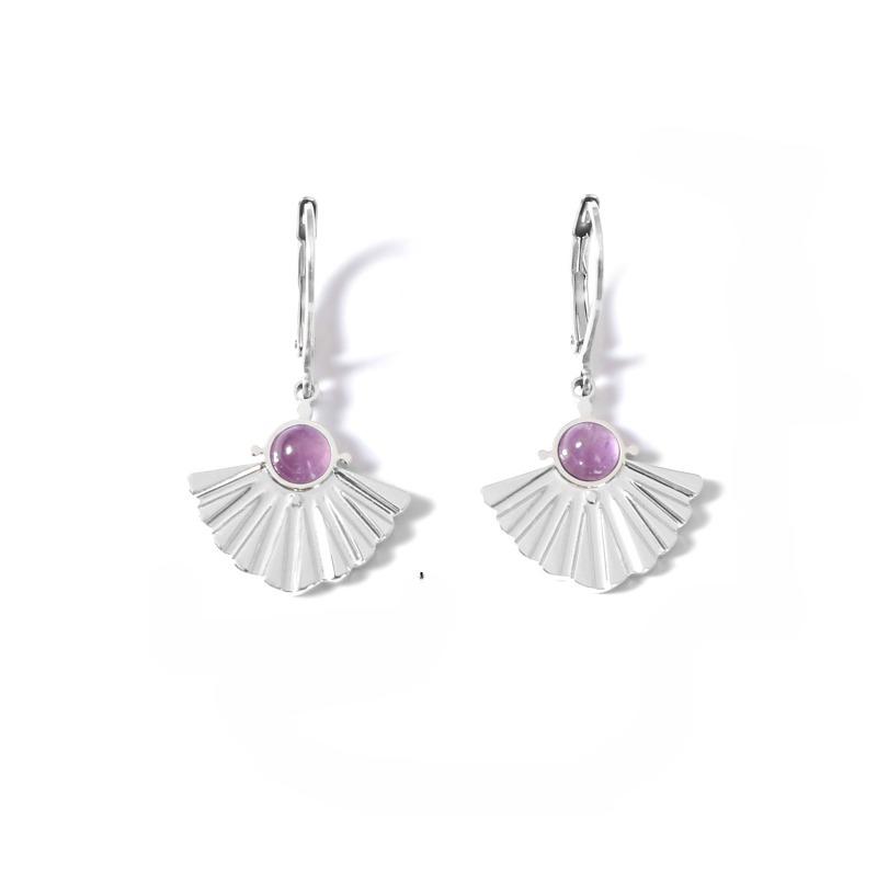 French Retro Fan-shaped Fishtail Earrings for Women Inlaid with Natural Stone Stainless Steel Electroplated Thick Earrings