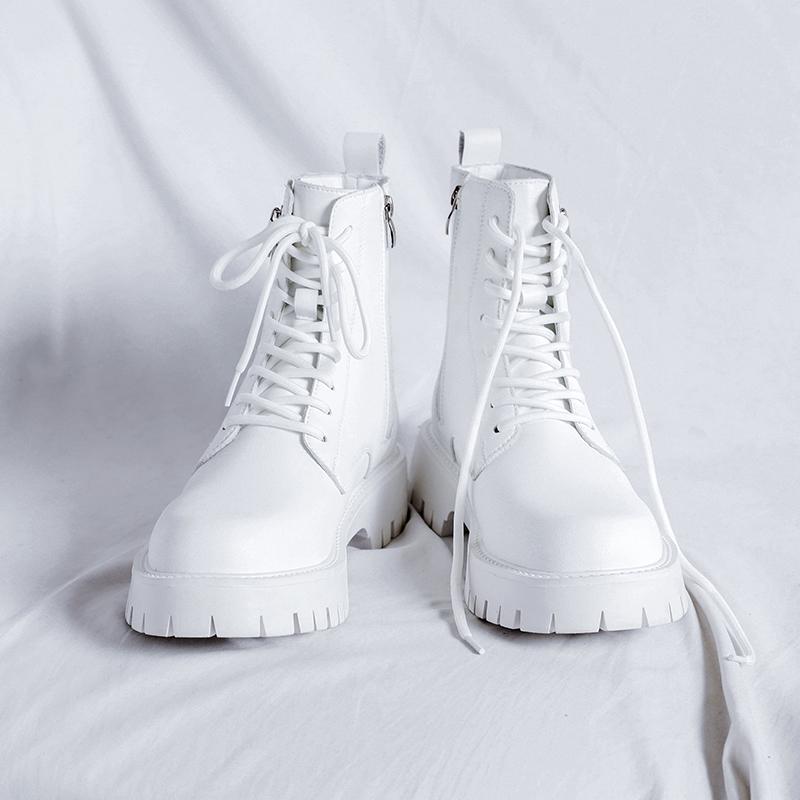 Fashion New Lace-Up Men Casual Motorcycle Boots Leather Men Fashion High Top Walking Shoes All-match Non-Slip Outdoor  Boots