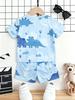 Toddler Boys Cute Blue Cartoon Dinosaur Print 2-Piece Outfit, Summer Casual Clothes for Kids, Perfect for Playwear & Outdoor