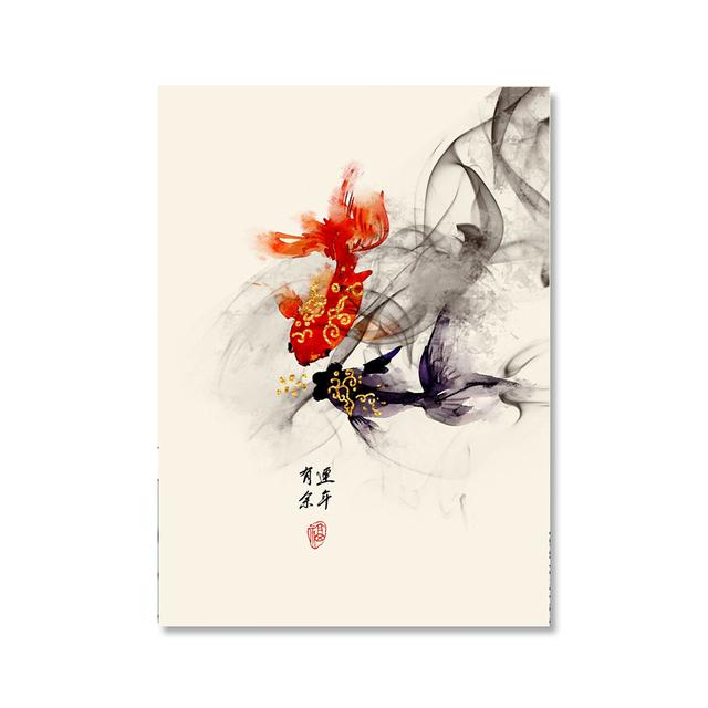 Vintage Japanese Canvas Painting Lotus Goldfish Print Pictures Home Decor Hokusai The Great Wave with Rise Sun Exhibition Poster No Frame