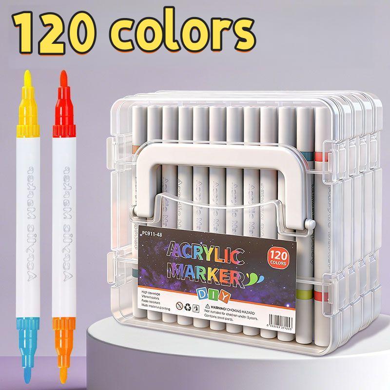 Double-Ended Acrylic Paint Markers With Stackable Storage Box For Canvas, Glass, Ceramics, Wood, Diy Crafts