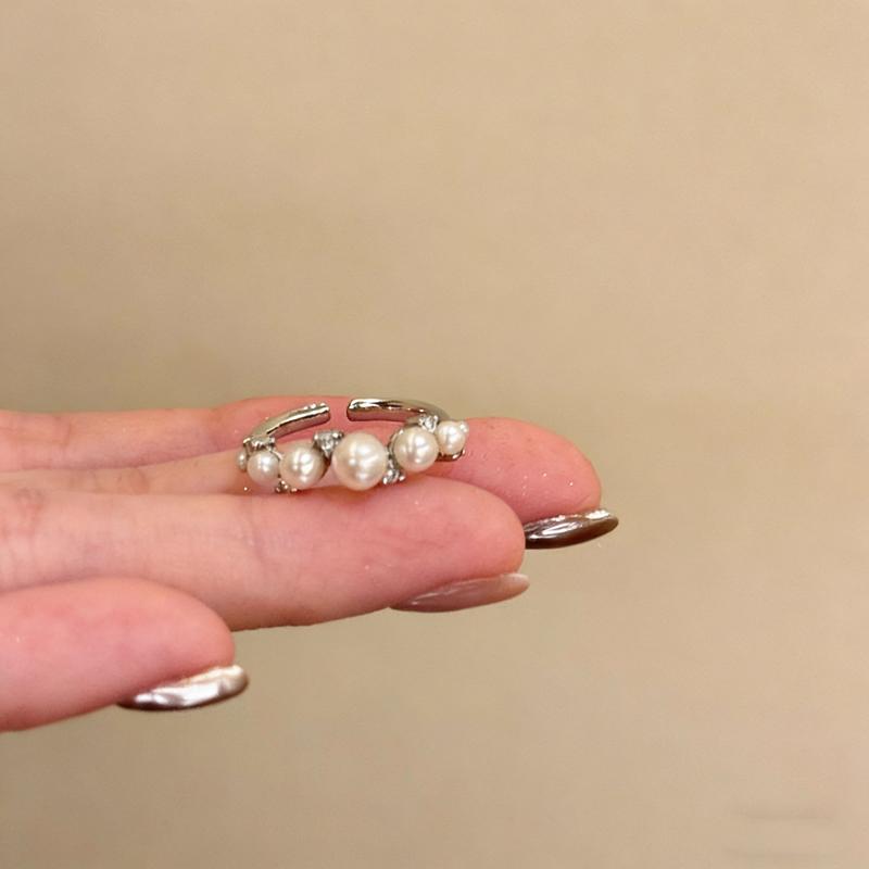 Shiny Pentagram Heart Zircon Open Rings For Women Shiny Imitation Pearl Cluster Index Finger Ring Fashion Dating Jewelry