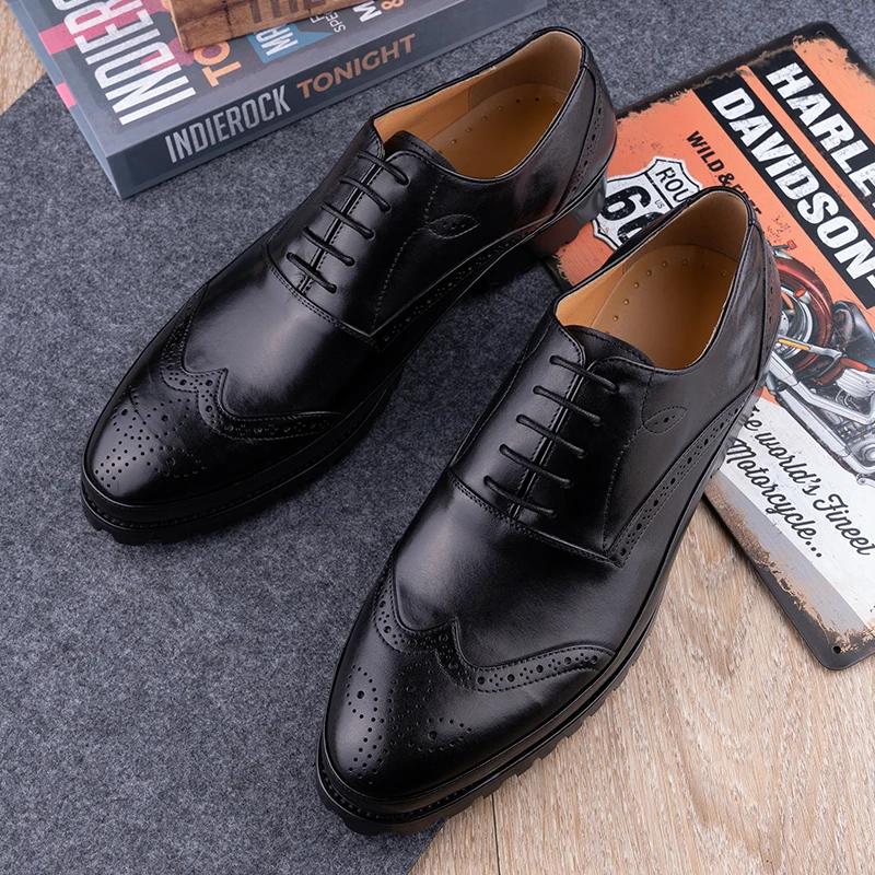 Fashion High Quality Genuine Leather Shoes Casual Business Oxfords Formal Dress Shoes Man Handmade Social Party Brogues Successful Shoe