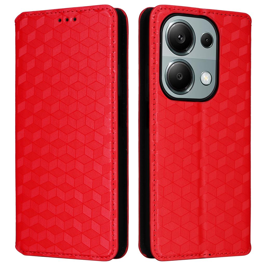 For Xiaomi Redmi Note 13 Pro 4G/Poco M6 Pro 4G/Note 14S 4G Case Rhombus Imprinted Stand View Phone Cover