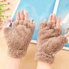 Winter Girl Cute Bear Cats Claw Cashmere Neck Hanging Half Finger Gloves Mittens