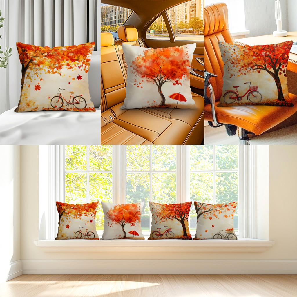 Home Decor Autumn Trees & Bicycles Decorative Pillow Covers Pattern Cushion Cover Suitable For Sofa Bedroom Car Pillow Cover