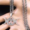 Collana Pendente Nodo Celtico Luna Tripla Catena per Clavicola Moda Acciaio Inossidabile