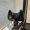 Vintage Solid Color PU Shoulder Underarm Bag for Women Textured Trendy Crossbody Bag Portable Hobo Handbag Purse