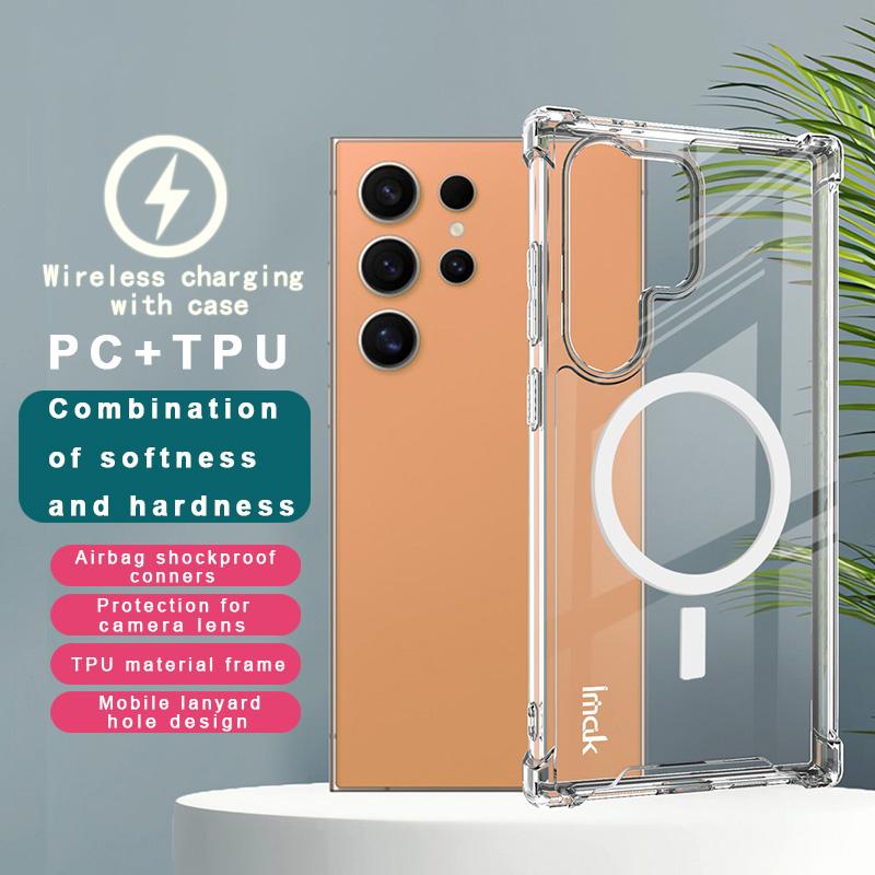 

IMAK For Samsung Galaxy S24 Ultra Case Compatible with MagSafe Shockproof PC+TPU Clear Phone Cover A