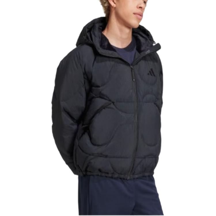 Adidas Jachetă de puf cu mâneci lungi, croială largă, culoare uni, îmbrăcăminte exterioară unisex, neagră JG5926