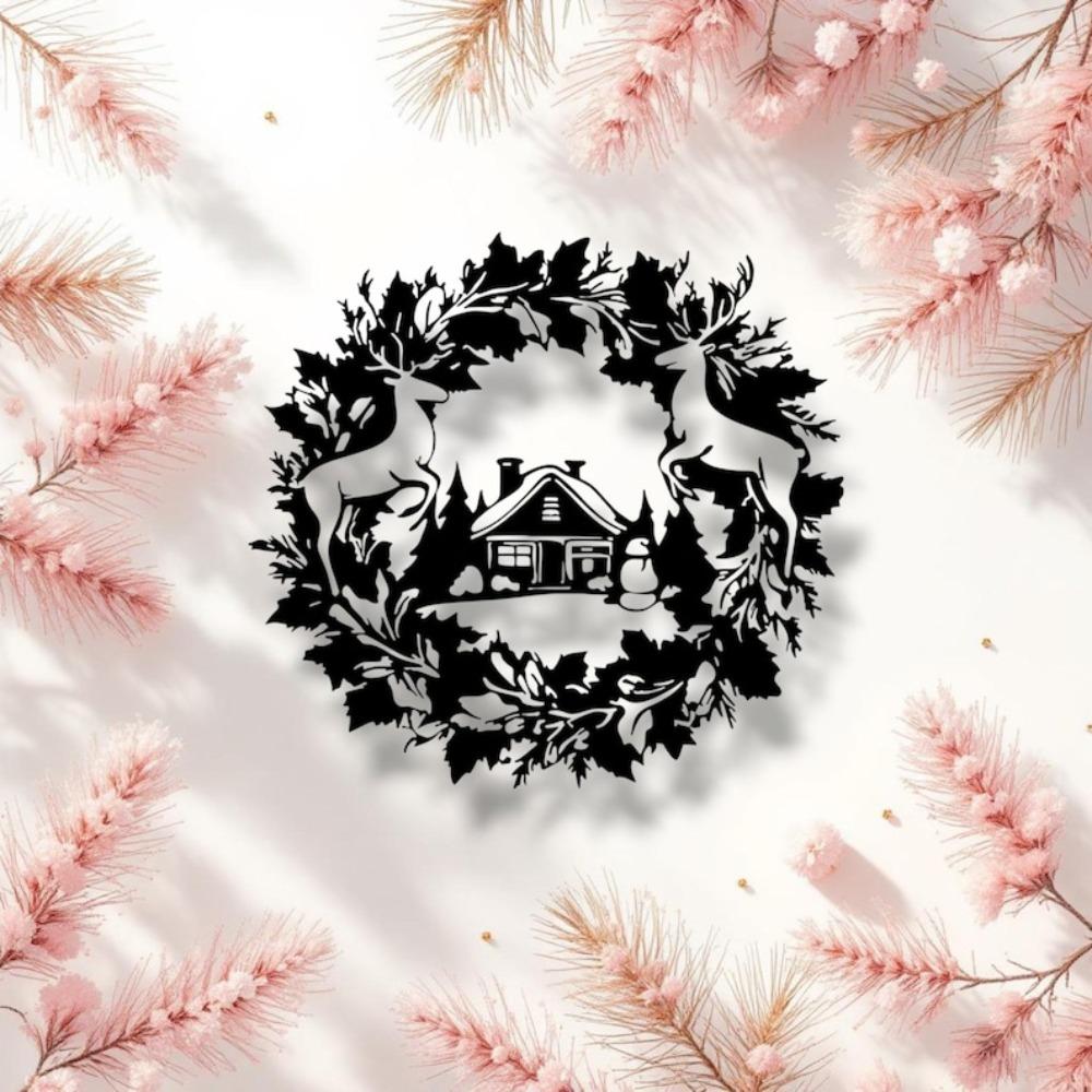 Metallhirsch Weihnachts-Kranz Wandkunst Winter Zuhause Stahl Dekoration