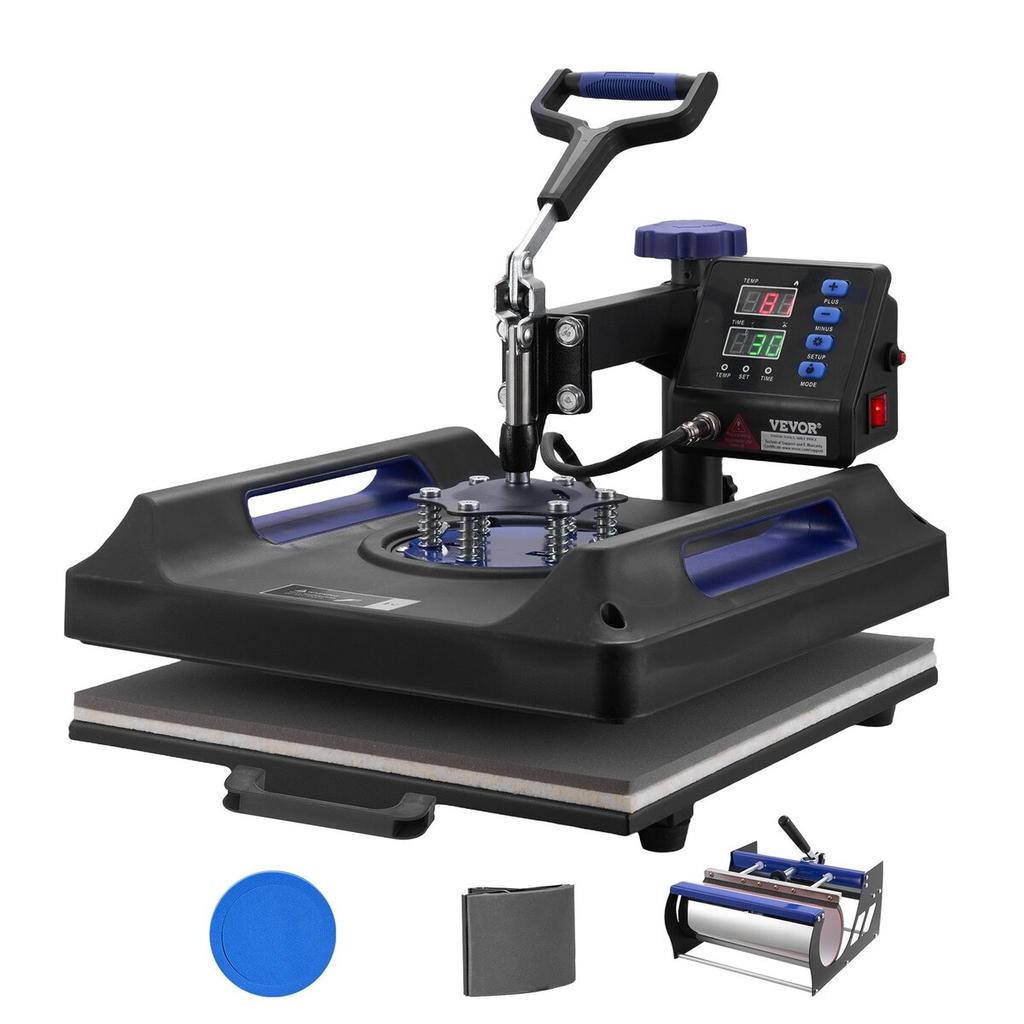 5 In 1 Heat Press Machine 15x15 In 30oz Tumbler Press T-Shirts Black+Blue
