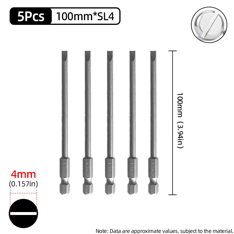 50/100mm 2.0-6.0mm Flat Head Screwdriver Bits Set Magnetic Tip Slotted Screwdriver Drill 1/4 Inch Hex Shank Hand/Electric Tools