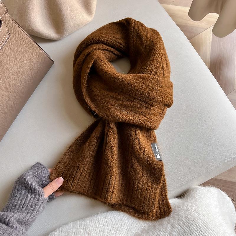 

Женский корейский мягкий вязаный шерстяной шарф – теплый однотонный кофейного цвета, идеально подходит для осени/зимы коричневый