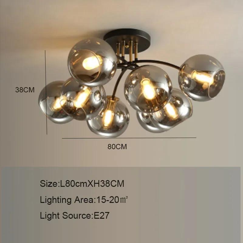 Industrial Retro LED Ceiling Lights Transparent Smoke Grey Glass Lampshade Design Black Gold Bedroom Decor Chandelier Light