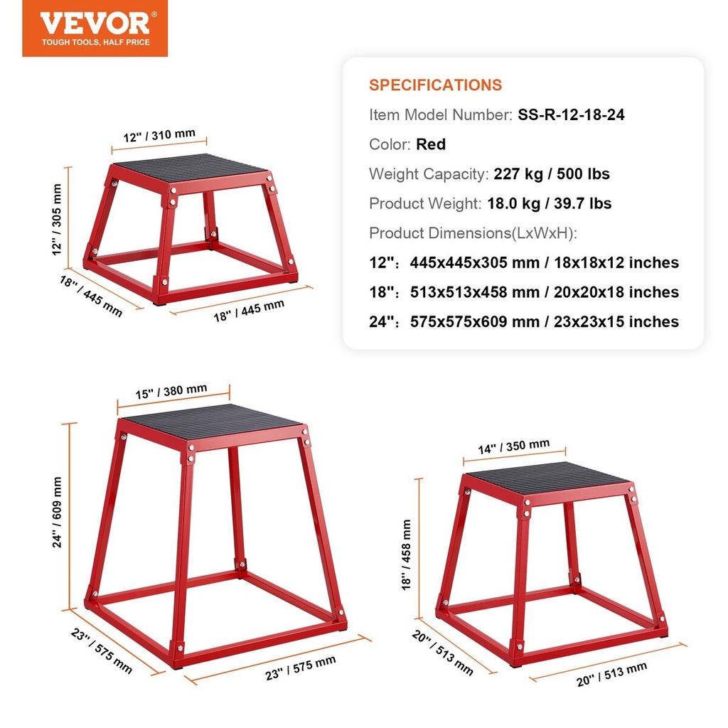 Plyometric Jump Boxes, 12/18/24 Inch Plyo Box, Platform and Jumping Agility Box, Anti-Slip Fitness Exercise Step Up Box Set for Home Gym Training,