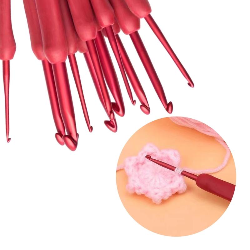 9ks Háčků Sada Hliníkové pro Hlavu Měkká Silikonová Rukojeť Pletací Jehla 2-6mm DIY Řemesla Svetr Šály Tkaní T