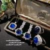 Anel Floco de Neve de Safira de Madagascar Banhado a Ouro 18K Vintage, Brincos de Flor em Zircônia Azul Real