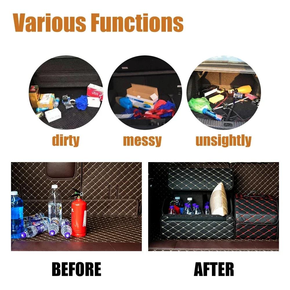 Car Trunk Storage Box Large Capacity Multiuse Tools Storage Bag Auto Leather Stowing Tidying Folding For Emergency Storage Box