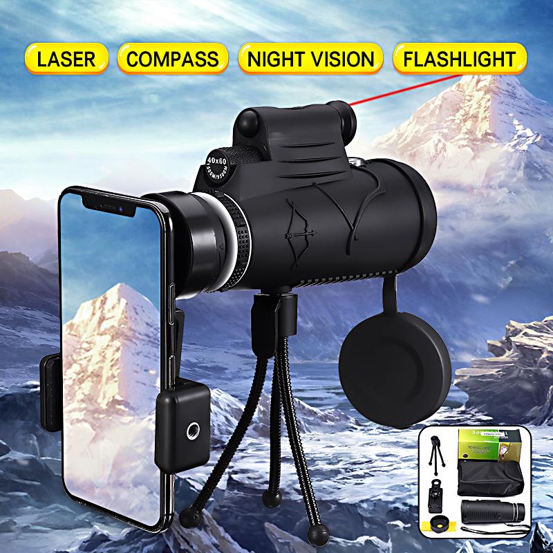 Monocular 16X52//40X60 HD Zoom Telescope Telephoto Camera Lens Phone Holder