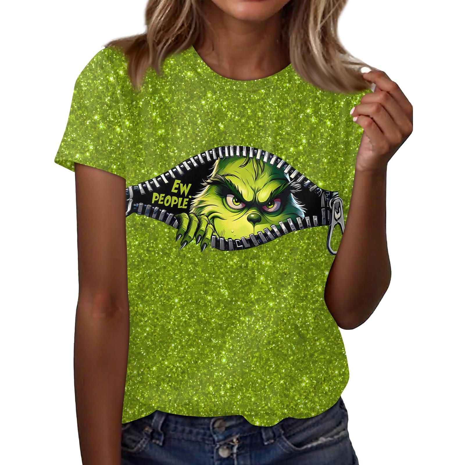 

Women s Casual Christmas Printed Short Sleeved Loose Round Neck Pullover Top Top L