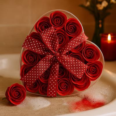 Soap Roses Heart Box Red Set of 24
