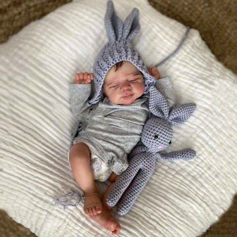 

BZDOLL 18 дюймов 45 см Мягкий винил Реборн 3D-роспись Кожа с видимыми венами Спящая кукла-младенец с плюшевым кроликом для девочки Подарок на день рождения Искусство cloth body doll