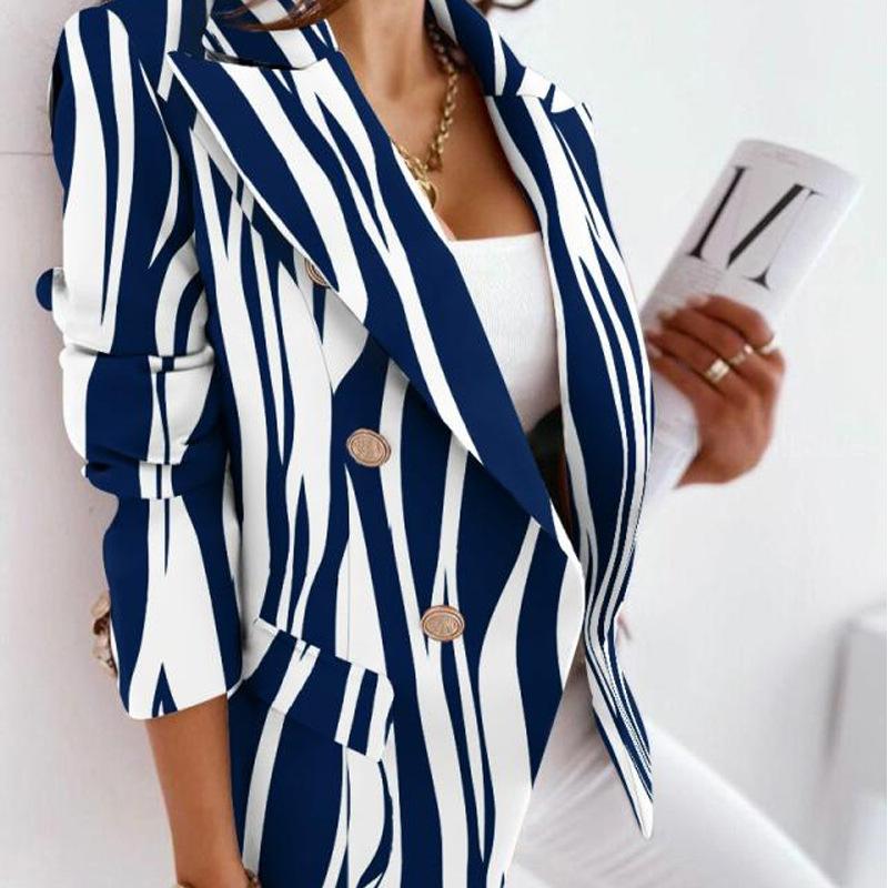 New Autumn Winter Long Sleeve Double-Breasted Printed Blazer Jacket 2025 Fashion Printed Suit Jacket