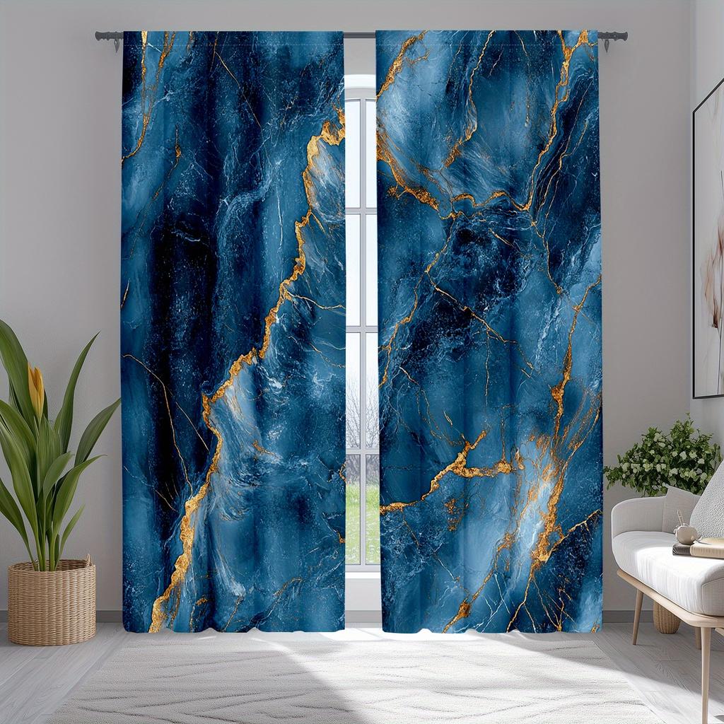 Ocean Granite Marble Pattern Curtains Polyester Fabric Suitable Bedroom Living Room Decoration Curtain Machine Washable Perfect For Great