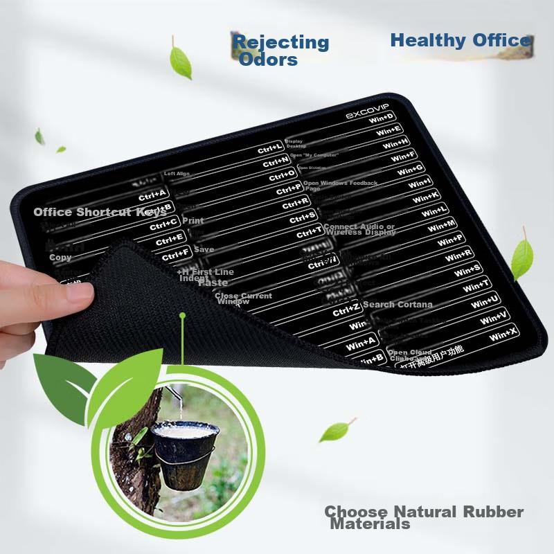 EXCO Keyboard Shortcut Mouse Pad Small Size, Office Laptop Cute Cartoon Keyboard Shortcut Collection Desk Pad Black 9142