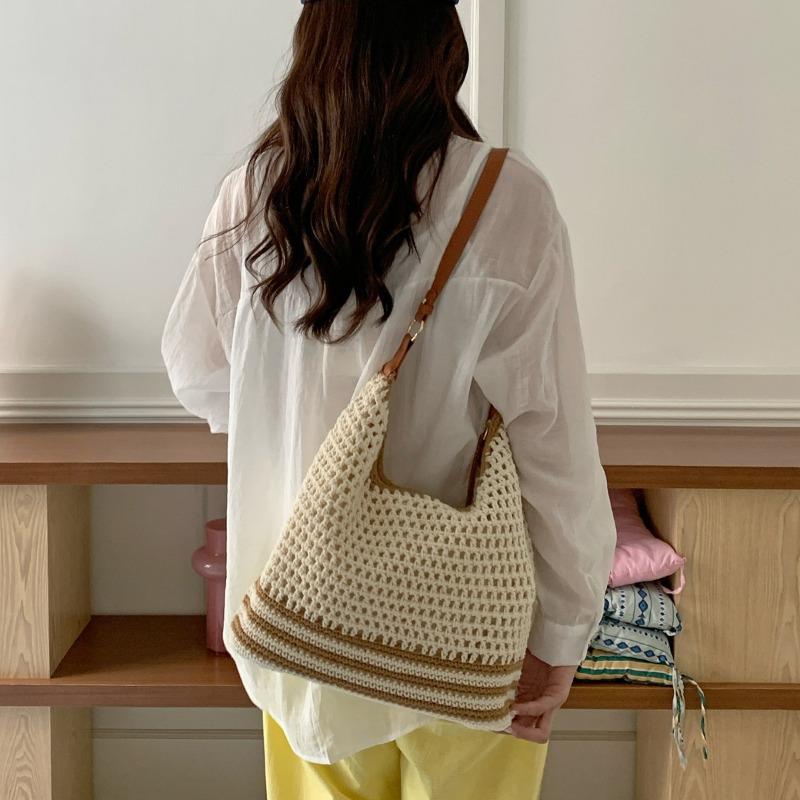 Open-weave Woven Bag - Large Capacity for Commuting, Beach and Vacation, Single Shoulder Tote Bag