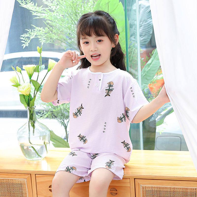 Children's Cloud Pattern Summer Pajama Set, Short Sleeve & Pants for Boys and Girls, Baby Loungewear, Air Conditioning Sleepwear