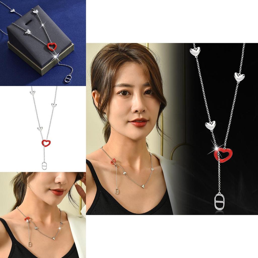 Elegant Adjustable Titanium Steel Heart Necklace For Women With Gold Trimmed Design