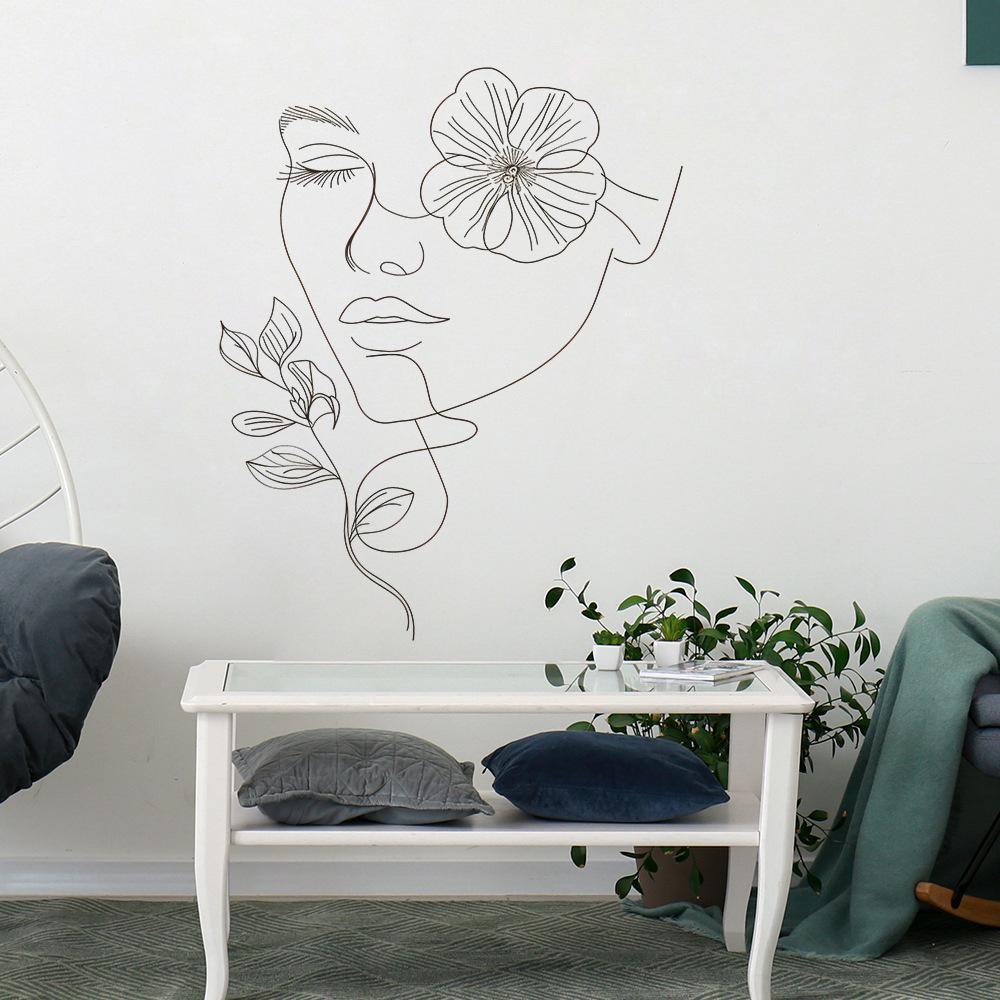 Minimalist Hand-Drawn Line Art Woman Wall Sticker Self-Adhesive Removable for Bedroom Living Room Background Wall Decoration