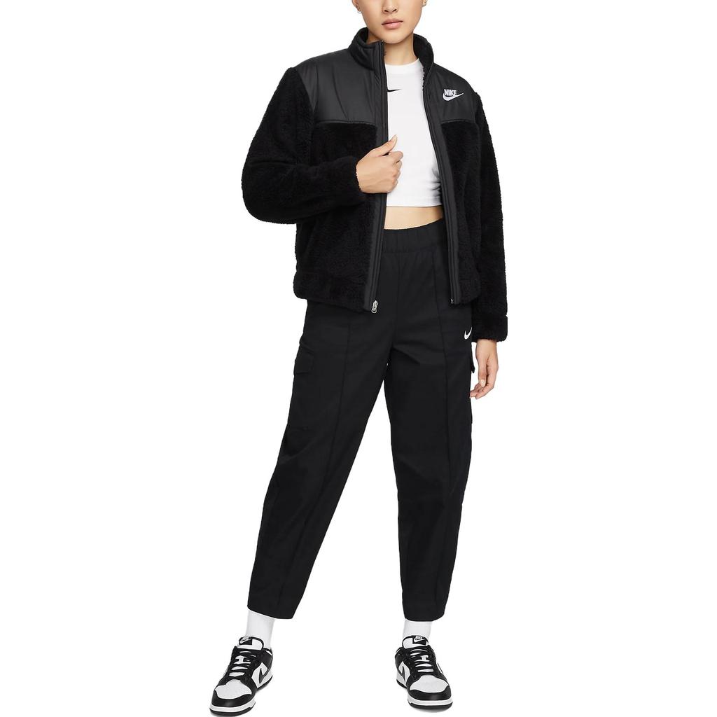 Nike Color Block Printed Stand Collar Zip Long Sleeve Jacket Women Jackets Black DD5847-010